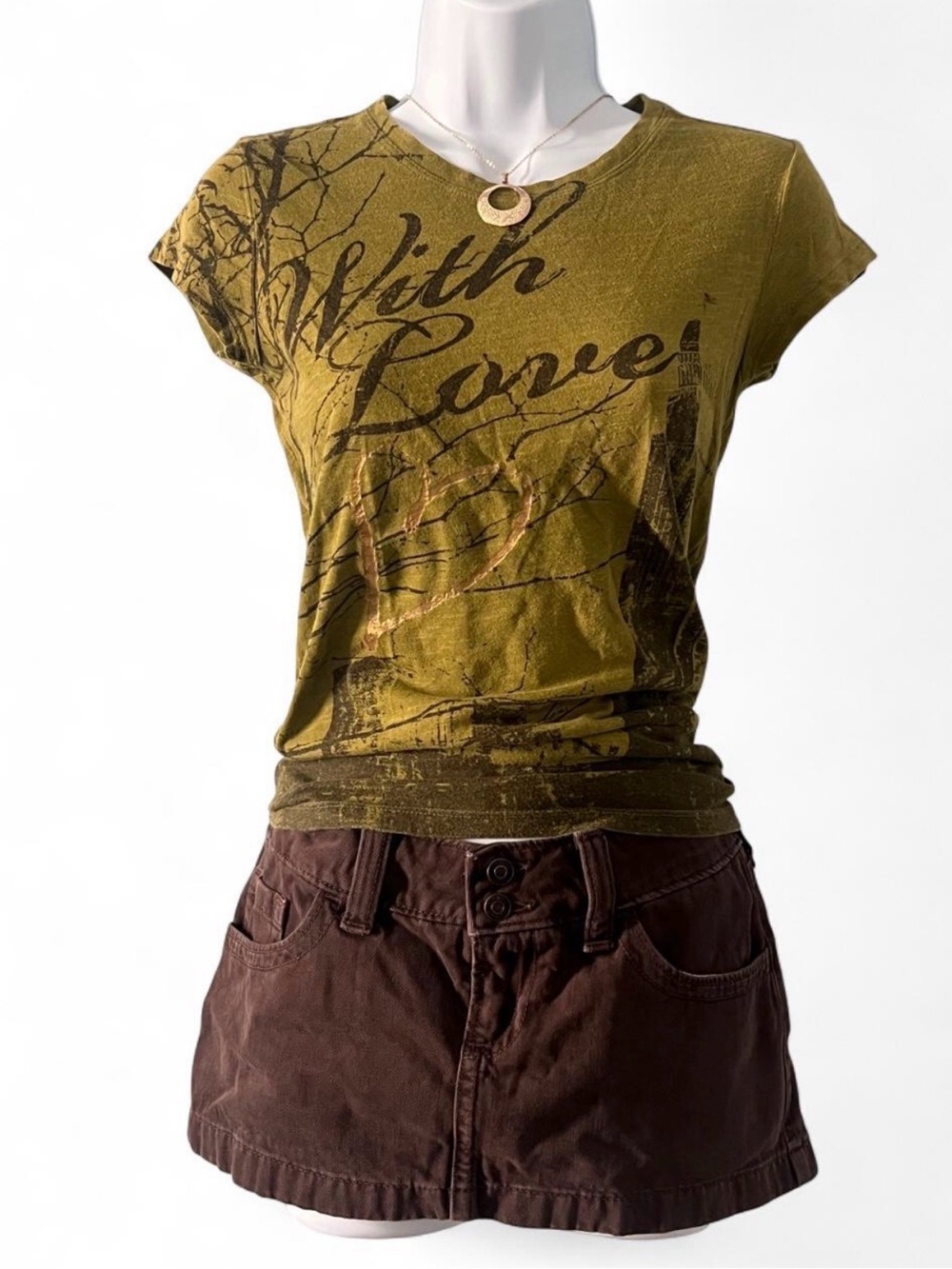 y2k Mudd Olive Green 'With Love' Graphic Short Sleeve Tee